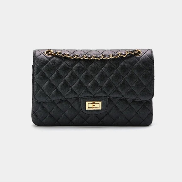 Calfskin leather black gold chain bag - Picture 1 of 11